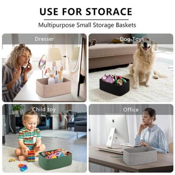 Woven Rope Storage Bins Set of 4 Small Shelf Baskets for Closet Baby Towels - Picture 7 of 8